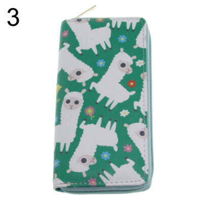 

Cartoon Alpaca Women Faux Leather Long Wallet Zipper Clutch Card Holder Purse