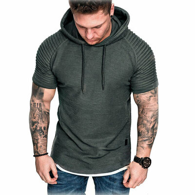 

Fashion Mens Slim Fit Solid hooded Hoodie Short Sleeve Casual T-Shirt Tops