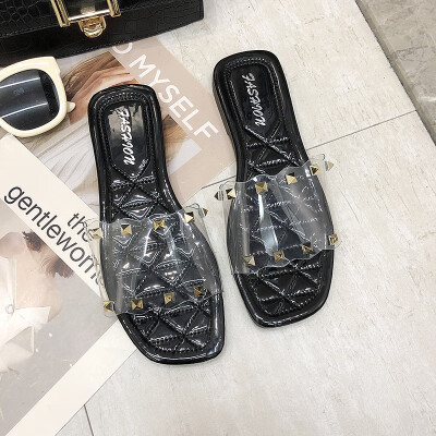 

Summer Slippers Female Fashion Slippers Transparent Korean Flat Bottom Outside Sandals Seaside Holiday Beach Shoes