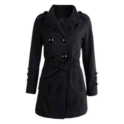 

Long Sleeve Winter Woolen Coats Women Pockets Slim Fit Parkas Plus Size