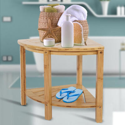 

Greensen Premium Bamboo Corner Shower Stool Bathroom Chair with Shelf Shower Bathing Organizer