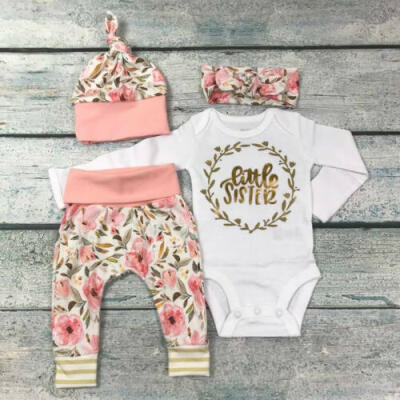 

Newborn Baby Girl Clothes Little Sister Romper TopsFloral Long Pants Outfit Set