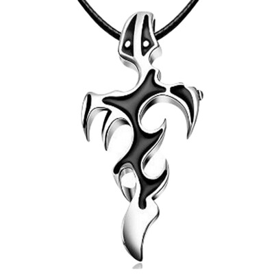 

Flame Cross Pendant Necklace Black Leather Rope Evil Sword Clavicle Chain Necklaces for Men Women Couple Jewelry