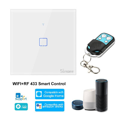 

SONOFF T1UK3C-TX 3 Gang Smart WiFi Wall Light Switch 433Mhz Wireless Control RF Remote Controller APPTouch Control Timer UK Stand