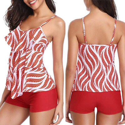 

Saidsome Women 2 Piece Flounce Striped Printed Tops Bottoms Bikini Set Swimsuits Swimwear