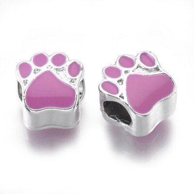 

Alloy Enamel European Beads Foot Large Hole Beads Platinum Camellia 11x11x8mm Hole 45mm