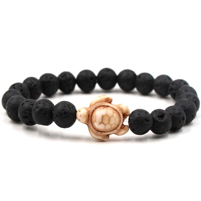 

8Mm Black Lava Stone Beads Bracelet Turquoise Sea Turtle Bracelet Beach Jewelry For Men Women Yoga Energy Friendship Bracelet