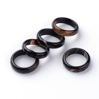 

Natural Agate Finger Ring Wide Band Ring Dyed Faceted Black 1718mm