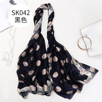

New rose flower print scarf satin silk scarf super large sunscreen shawl art fan wild SK042