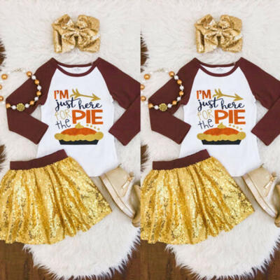 

Toddler Kids Baby Girls Thanksgiving Tops Mini Skirt Dress Outfits Set Clothes