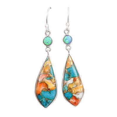 

Vintage Women Jewelry Faux Turquoise Rhinestone Dangle Ear Hook Drop Earrings