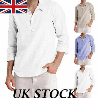 

Luxury Mens Long Sleeve Casual Cotton Linen T-shirt Dress Shirt Blouse Tops Tee