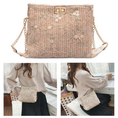 

UK Summer Ladies Rattan Straw Bag Woven Bag Cross body Beach Bags Handbag Bags