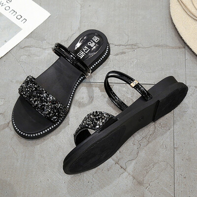 

Slippers sandals female Xia Han version 100 flat bottom water drill students soft sister beach slope&two sandals