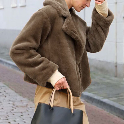 

Women Short Coat Autumn Winter Warm Long Sleeve Elegant Noble Solid Color Jacket