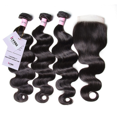 

UNice Hair Icenu Remy Hair Series Peruvian Body Wave 4 Bundles With Closure Free Part 100 Human Hair Bundles With Lace Closure