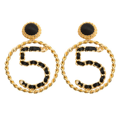 

Fashion Women Number 5 Ribbon Faux Pearl Large Circle Statement Stud Earrings