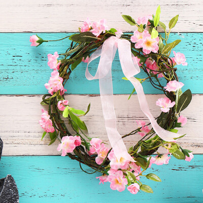 

50 Heads Artificial Rattan Silk Flower Vine Peach Blossom Simulated Home Decor