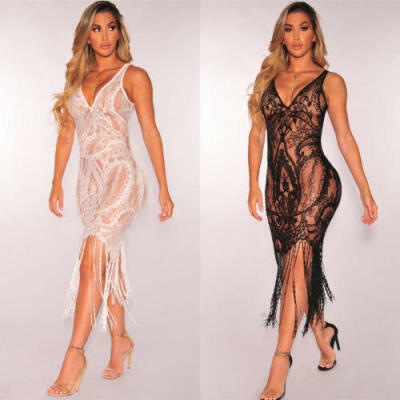 

Sexy Women Summer Lace Tassels Short Evening Cocktail Party Beach Dress Sundress