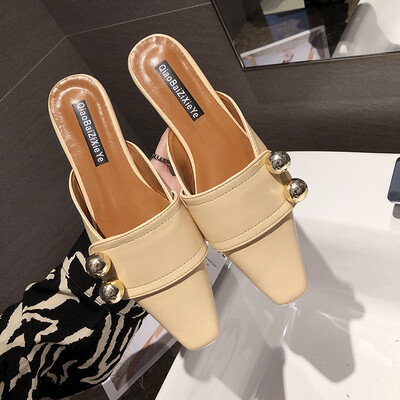 

Baotou Semi-slippers Women wear Flat Bottom Square Head Fashion Korean Version Baita ins Slippers Slippers Slippers Slipper Miller