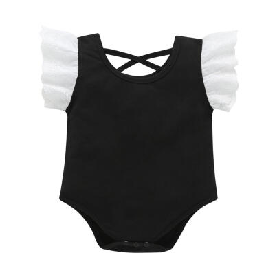 

Summer Baby Jumpsuit Kids Girl Lace Fly Sleeve O-neck Cross Bandage Romper