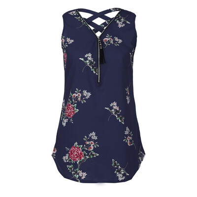 

Nomeni Women Zipper Sleeveless Casual Vest Top Blouse Ladies Summer Loose T Shirts Top
