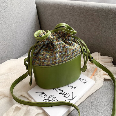 

Internet celebrity ins mini bag leisure weaving bucket bag new 2019 simple splice single shoulder slanted womens bag