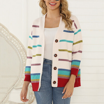 

Tailored Women Patchwork Button Long Sleeve Knitted Sweater Loose Cover Up Cardigan