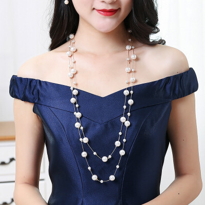 

Double-layer artificial pearl fashion clothes necklace wild sweater chain
