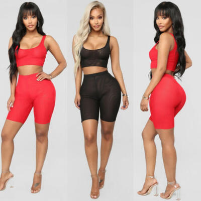 

Women Sleeveless Solid Color Casual Club Bodycon Short Jumpsuit Outfits 2 PCS