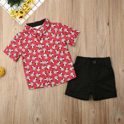 

US Infant Boys Baby Kid Panda Print Top T shirt Shorts Pants Outfits Clothes Set