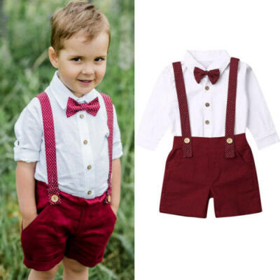 

US Newborn Kids Baby Boy Gentleman 2PCS Outfits Sets Romper Bib Pants Clothes