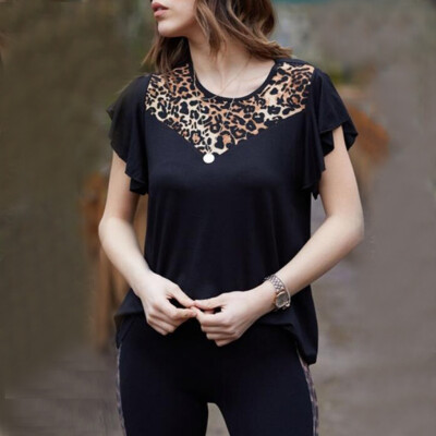 

Nomeni Women Summer Fashion Casual Leopard Short Sleeve O-Neck Tops T-Shirt