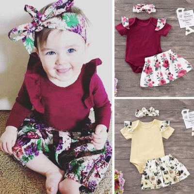 

3PCS Newborn Infant Baby Girl Outfits Clothes Romper Tops Strap Skirt Dress