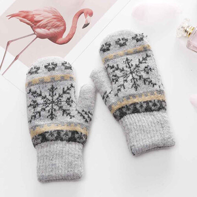 

Vintage Christmas Snowflake Knitted Gloves Women Girls Winter Warm Xmas Mittens