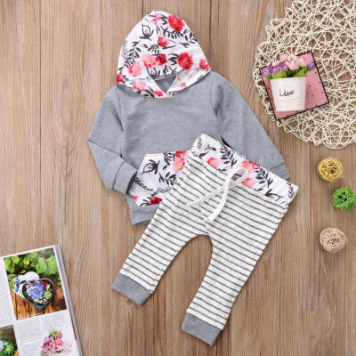 

Newborn Baby Boy Girl Hooded Top Striped Pants Clothes Outfit Set 0-18M