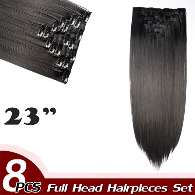 

Full Head Clip Synthetic in Hair Extensions 8 Piece 18 Clips Hairpiece Long Wave Curly Straight for Women