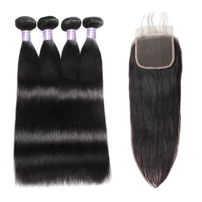 

Brazilian Human Hair Weave Straight Hair 4pcs Bundles with Lace Closure Virgin Remy Hair Cheap Extensions