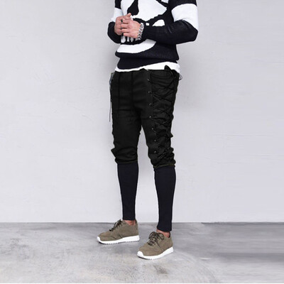 

Gobestart Mens New Fashion Personalized Retro Lace-up Pants Trousers Long Pants