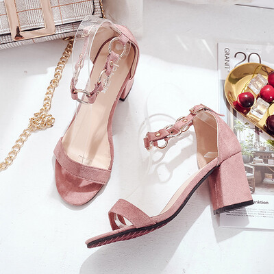 

Sandals Female Summer Korean Version 100-word buckle high-heeled shoe Student Fresh&Rough-heeled Single Shoe Female