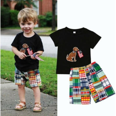 

Casual Toddler Kids Boy Summer Tops T-shirt Plaid Shorts Outfits Set Clothes