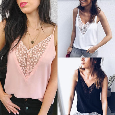 

Women Casual Summer Tops Sexy Lace V-Vest Top Sleeveless Blouse Tank Tops
