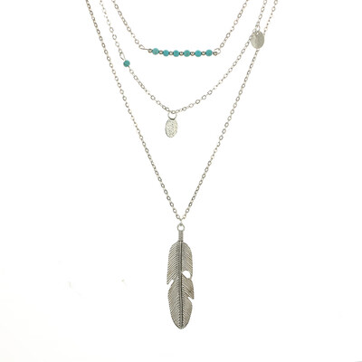 

Tocona New Bohemia Green Stone Feather Pendant Neckalces for Women Ethnic Layered Circle Sqeuin Charms Necklace Collar 5368