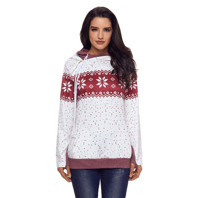 

Daily sports snowflake pattern long sleeve two pockets casual hooded sweatshirt womens