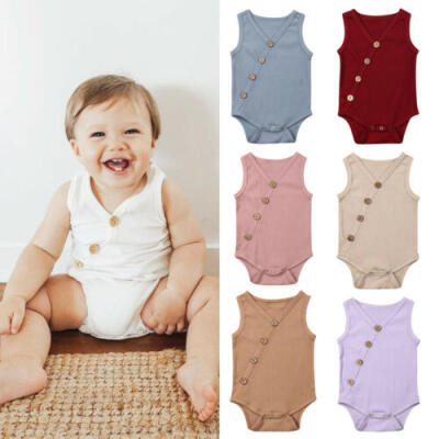 

0-24M Baby Kids Boy Girl Clothes Solid Romper Toddler Jumpsuit Bodysuit Sunsuit