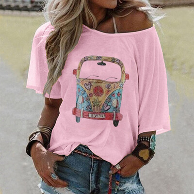 

Starmoon Women Ladys Short Sleeve Cartoon Printed Loose T shirt O Neck Blouse Tops