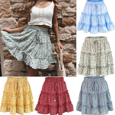 

Womens High Waist Floral Print Boho Lady Holiday Party Sexy Mini Skirt Dresses