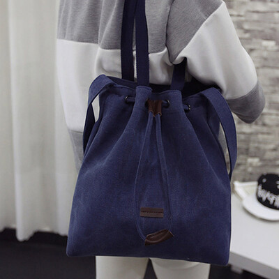 

New Fashion Women Canvas Drawstring Bucket Shoulder Bag Satchel Messenger Bag Handbags
