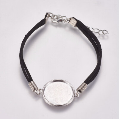 

Suede Bracelet Makings with Lobster Claw Clasps&Iron Chains Flat Round Platinum Black 8-18"8-14"20521cm Tray 20m