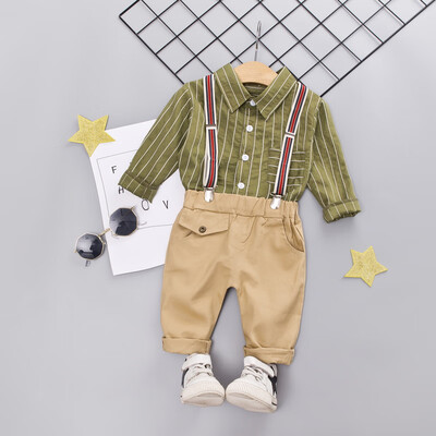 

Autumn Baby Boy Adorable Striped Print Long Sleeve Shirt Blouse Suspenders Trousers Casual Outfits Clothes